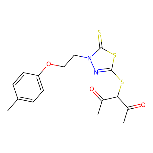 Pentane-2,4-dione, 3-[5-thioxo-4-(2-p-tolyloxyethyl)-4,5-dihydro-[1,3,4]thiadiazol-2-ylsulfanyl]- structure