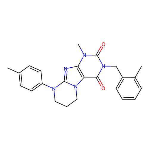 1-methyl-3-(2-methylbenzyl)-9-(4-methylphenyl)-6,7,8,9-tetrahydropyrimido[2,1-f]purine-2,4(1H,3H)-dione structure