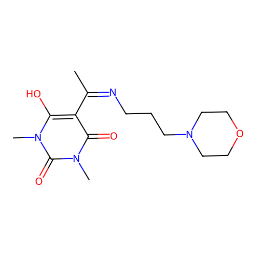 1,3-dimethyl-5-[1-(3-morpholin-4-ylpropylamino)ethylidene]-1,3-diazinane-2,4,6-trione structure