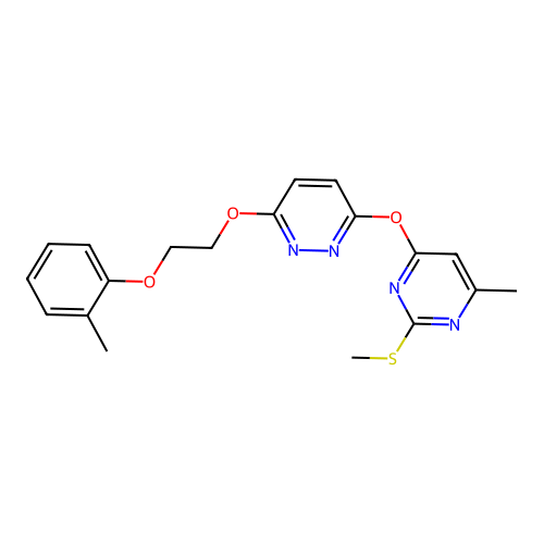 3-((6-methyl-2-(methylthio)pyrimidin-4-yl)oxy)-6-(2-(o-tolyloxy)ethoxy)pyridazine structure