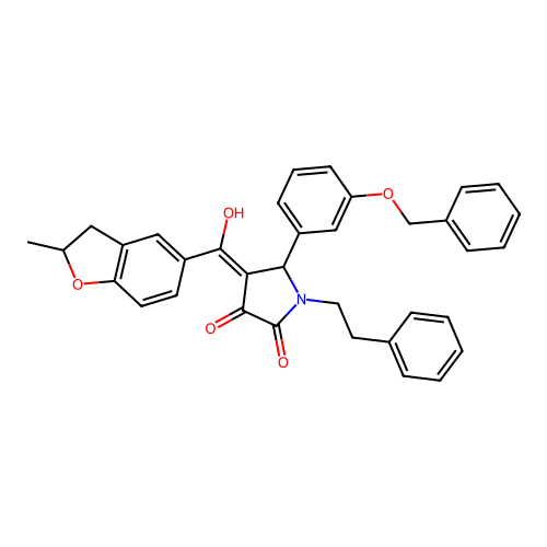 4-[hydroxy-(2-methyl-2,3-dihydro-1-benzofuran-5-yl)methylidene]-1-phenethyl-5-(3-phenylmethoxyphenyl)pyrrolidine-2,3-dione structure