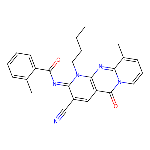 (E)-N-(1-butyl-3-cyano-10-methyl-5-oxo-1H-dipyrido[1,2-a:2',3'-d]pyrimidin-2(5H)-ylidene)-2-methylbenzamide structure