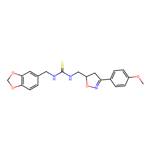 1-(1,3-benzodioxol-5-ylmethyl)-3-{[3-(4-methoxyphenyl)-4,5-dihydro-1,2-oxazol-5-yl]methyl}thiourea structure