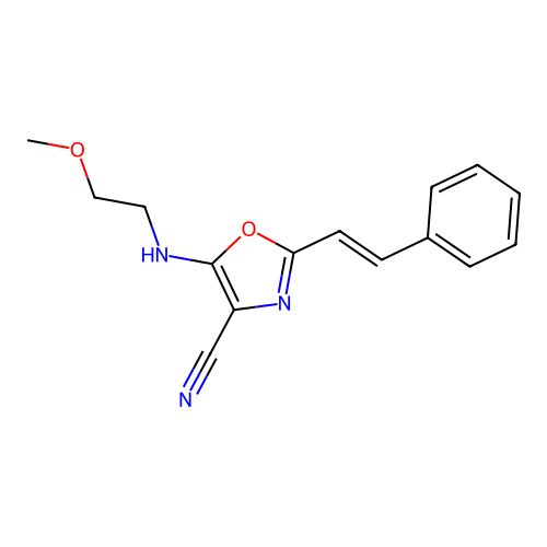 5-(2-Methoxy-ethylamino)-2-((E)-styryl)-oxazole-4-carbonitrile structure