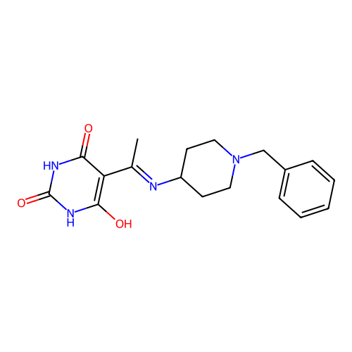 5-(1-((1-benzylpiperidin-4-yl)amino)ethylidene)pyrimidine-2,4,6(1H,3H,5H)-trione structure