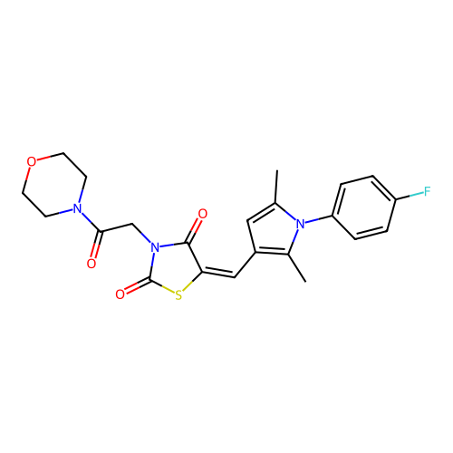 (5E)-5-[[1-(4-fluorophenyl)-2,5-dimethylpyrrol-3-yl]methylidene]-3-(2-morpholin-4-yl-2-oxoethyl)-1,3-thiazolidine-2,4-dione structure