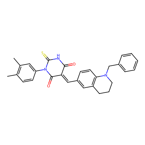 (5E)-5-[(1-benzyl-1,2,3,4-tetrahydroquinolin-6-yl)methylidene]-1-(3,4-dimethylphenyl)-2-sulfanylpyrimidine-4,6(1H,5H)-dione structure