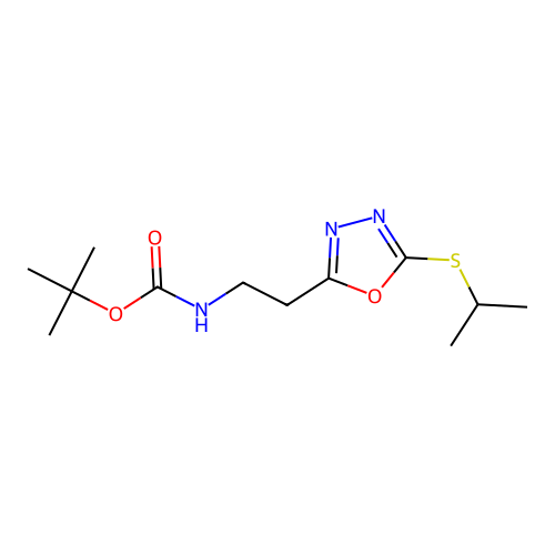 Tert-butyl (2-(5-(isopropylthio)-1,3,4-oxadiazol-2-yl)ethyl)carbamate structure