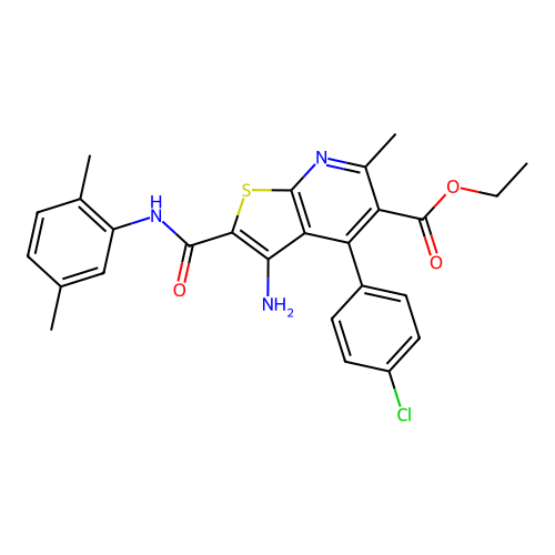 ethyl 3-amino-4-(4-chlorophenyl)-2-[(2,5-dimethylphenyl)carbamoyl]-6-methylthieno[2,3-b]pyridine-5-carboxylate structure