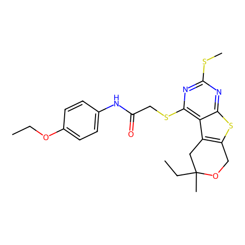 N-(4-ethoxyphenyl)-2-((6-ethyl-6-methyl-2-(methylthio)-6,8-dihydro-5H-pyrano[4',3':4,5]thieno[2,3-d]pyrimidin-4-yl)thio)acetamide structure