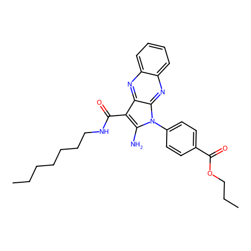 propyl 4-(2-amino-3-(heptylcarbamoyl)-1H-pyrrolo[2,3-b]quinoxalin-1-yl)benzoate structure