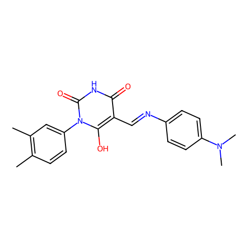 (E)-5-(((4-(dimethylamino)phenyl)amino)methylene)-1-(3,4-dimethylphenyl)pyrimidine-2,4,6(1H,3H,5H)-trione structure