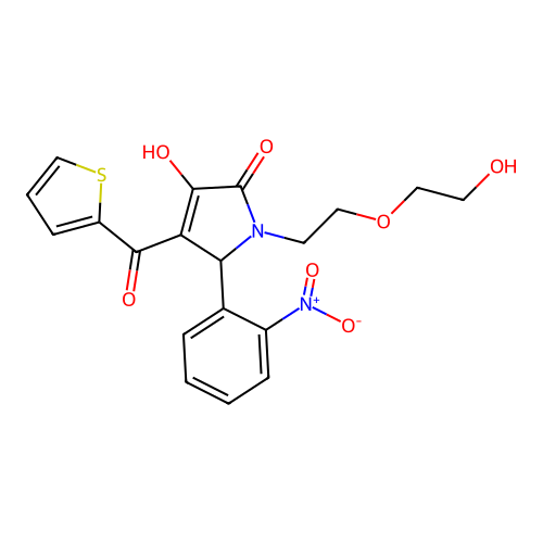 (4E)-1-[2-(2-hydroxyethoxy)ethyl]-4-[hydroxy(thiophen-2-yl)methylidene]-5-(2-nitrophenyl)pyrrolidine-2,3-dione structure