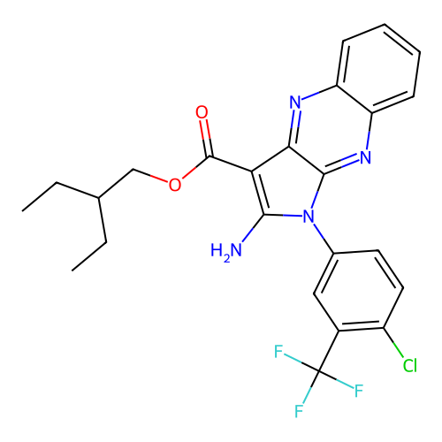 2-ethylbutyl 2-amino-1-(4-chloro-3-(trifluoromethyl)phenyl)-1H-pyrrolo[2,3-b]quinoxaline-3-carboxylate structure