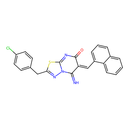 (Z)-2-(4-chlorobenzyl)-5-imino-6-(naphthalen-1-ylmethylene)-5H-[1,3,4]thiadiazolo[3,2-a]pyrimidin-7(6H)-one structure