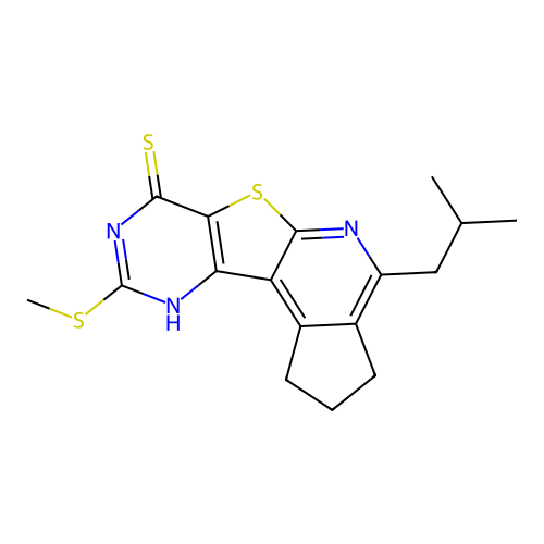 4-(2-methylpropyl)-9-(methylsulfanyl)-2,3-dihydro-1H-cyclopenta[4',5']pyrido[3',2':4,5]thieno[3,2-d]pyrimidine-7-thiol structure