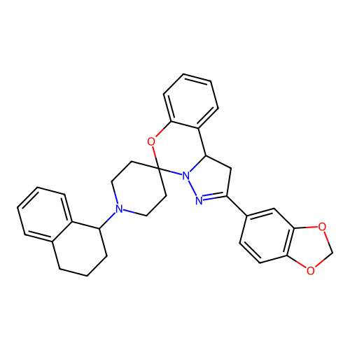 2'-(1,3-benzodioxol-5-yl)-1-(1,2,3,4-tetrahydronaphthalen-1-yl)-1',10b'-dihydrospiro[piperidine-4,5'-pyrazolo[1,5-c][1,3]benzoxazine] structure