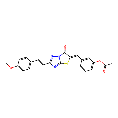 3-[(Z)-{2-[(E)-2-(4-methoxyphenyl)ethenyl]-6-oxo[1,3]thiazolo[3,2-b][1,2,4]triazol-5(6H)-ylidene}methyl]phenyl acetate structure