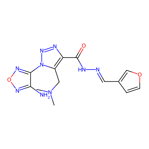 (E)-1-(4-amino-1,2,5-oxadiazol-3-yl)-5-((dimethylamino)methyl)-N'-(furan-3-ylmethylene)-1H-1,2,3-triazole-4-carbohydrazide structure