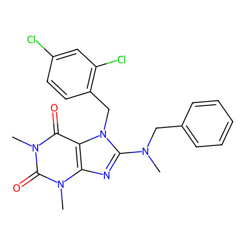 8-(benzyl(methyl)amino)-7-(2,4-dichlorobenzyl)-1,3-dimethyl-1H-purine-2,6(3H,7H)-dione structure