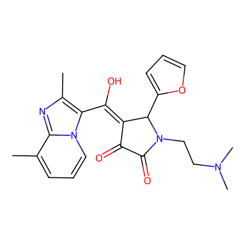 (4E)-1-(2-dimethylaminoethyl)-4-[(2,8-dimethylimidazo[1,2-a]pyridin-3-yl)-hydroxymethylidene]-5-(furan-2-yl)pyrrolidine-2,3-dione structure