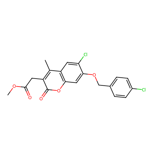 methyl {6-chloro-7-[(4-chlorobenzyl)oxy]-4-methyl-2-oxo-2H-chromen-3-yl}acetate structure