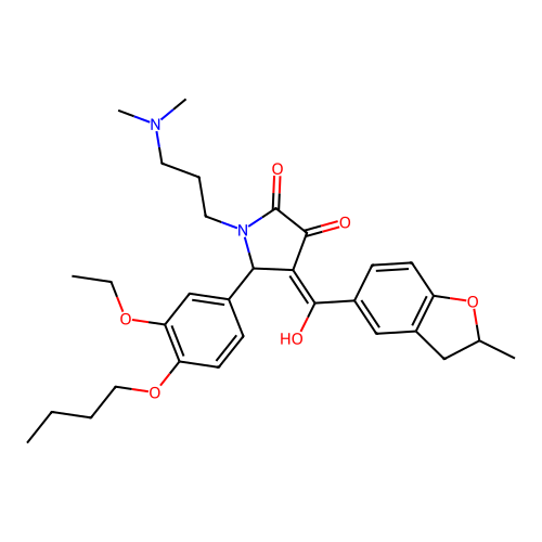(4E)-5-(4-butoxy-3-ethoxyphenyl)-1-[3-(dimethylamino)propyl]-4-[hydroxy-(2-methyl-2,3-dihydro-1-benzofuran-5-yl)methylidene]pyrrolidine-2,3-dione structure