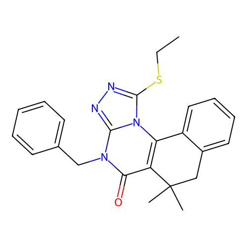4-benzyl-1-(ethylsulfanyl)-6,6-dimethyl-6,7-dihydrobenzo[h][1,2,4]triazolo[4,3-a]quinazolin-5(4H)-one structure