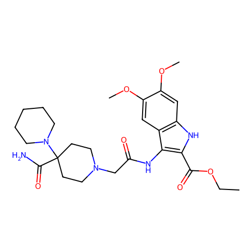 ethyl 3-(2-(4'-carbamoyl-[1,4'-bipiperidin]-1'-yl)acetamido)-5,6-dimethoxy-1H-indole-2-carboxylate structure