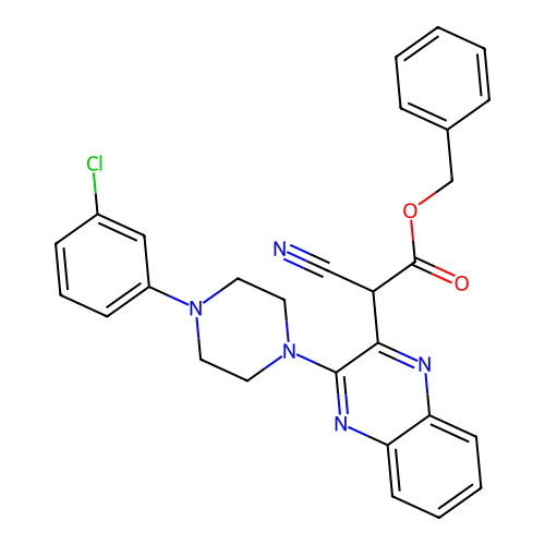 Benzyl {3-[4-(3-chlorophenyl)piperazin-1-yl]quinoxalin-2-yl}(cyano)acetate structure