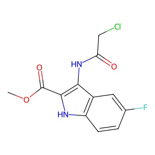 methyl 3-(2-chloroacetamido)-5-fluoro-1H-indole-2-carboxylate structure