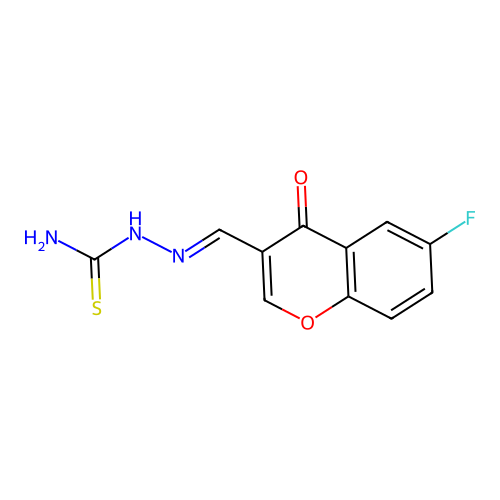 (E)-2-((6-fluoro-4-oxo-4H-chromen-3-yl)methylene)hydrazinecarbothioamide structure