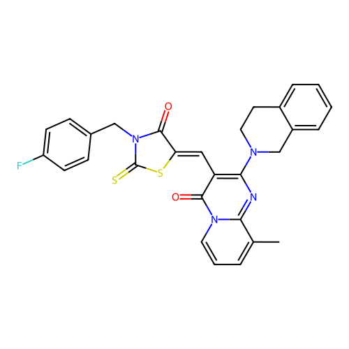 2-(3,4-dihydroisoquinolin-2(1H)-yl)-3-{(Z)-[3-(4-fluorobenzyl)-4-oxo-2-thioxo-1,3-thiazolidin-5-ylidene]methyl}-9-methyl-4H-pyrido[1,2-a]pyrimidin-4-one structure