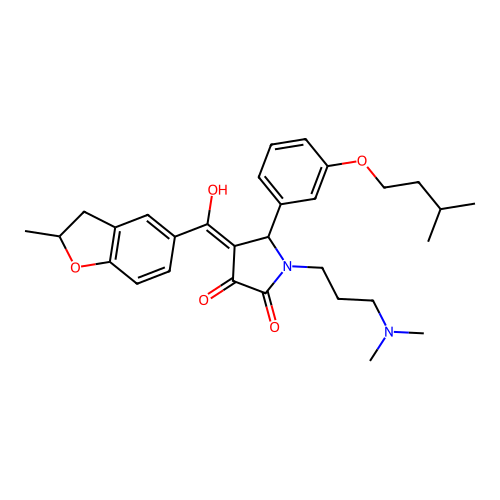 (4E)-1-[3-(dimethylamino)propyl]-4-[hydroxy-(2-methyl-2,3-dihydro-1-benzofuran-5-yl)methylidene]-5-[3-(3-methylbutoxy)phenyl]pyrrolidine-2,3-dione structure