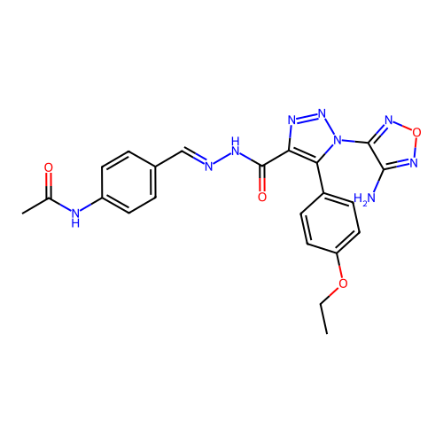 (E)-N-(4-((2-(1-(4-amino-1,2,5-oxadiazol-3-yl)-5-(4-ethoxyphenyl)-1H-1,2,3-triazole-4-carbonyl)hydrazono)methyl)phenyl)acetamide structure