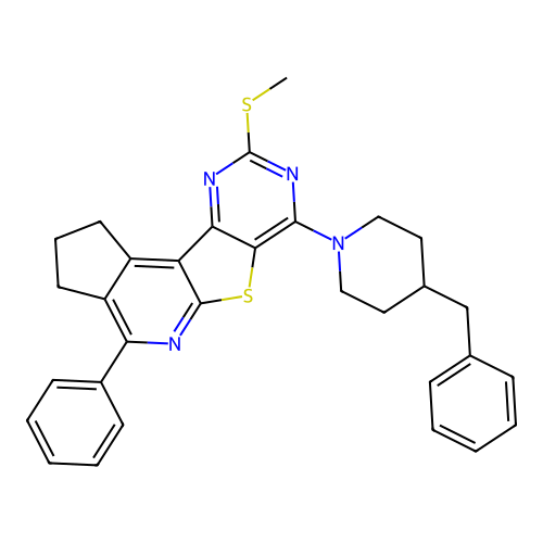 7-(4-benzylpiperidin-1-yl)-9-(methylsulfanyl)-4-phenyl-2,3-dihydro-1H-cyclopenta[4',5']pyrido[3',2':4,5]thieno[3,2-d]pyrimidine structure
