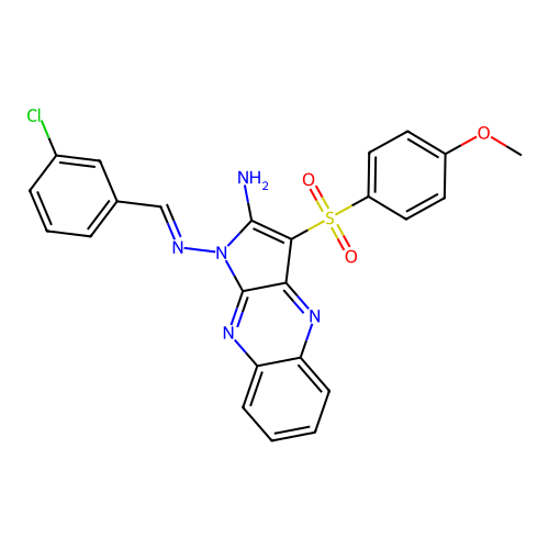 (E)-N1-(3-chlorobenzylidene)-3-((4-methoxyphenyl)sulfonyl)-1H-pyrrolo[2,3-b]quinoxaline-1,2-diamine structure