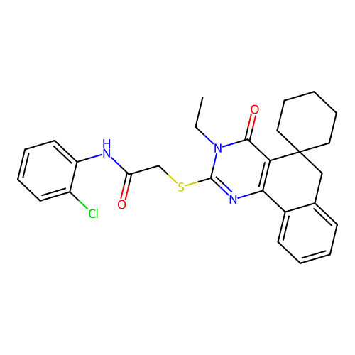 N-(2-chlorophenyl)-2-((3-ethyl-4-oxo-4,6-dihydro-3H-spiro[benzo[h]quinazoline-5,1'-cyclohexan]-2-yl)thio)acetamide structure