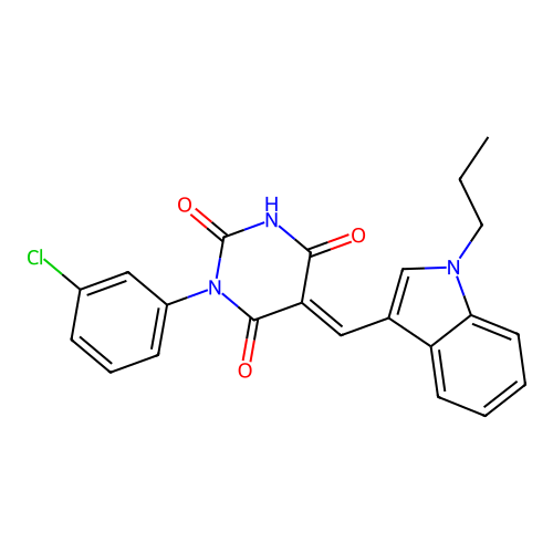 (5E)-1-(3-chlorophenyl)-5-[(1-propylindol-3-yl)methylidene]-1,3-diazinane-2,4,6-trione structure