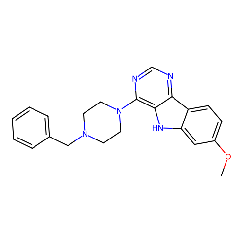 4-(4-benzylpiperazin-1-yl)-7-methoxy-5H-pyrimido[5,4-b]indole structure