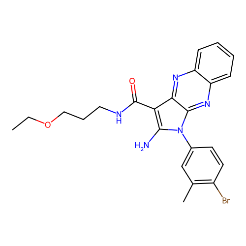 2-amino-1-(4-bromo-3-methylphenyl)-N-(3-ethoxypropyl)-1H-pyrrolo[2,3-b]quinoxaline-3-carboxamide structure