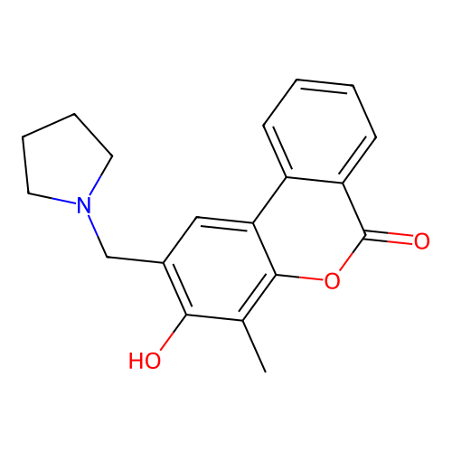 3-hydroxy-4-methyl-2-(1-pyrrolidinylmethyl)-6H-benzo[c]chromen-6-one structure