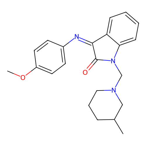 (Z)-3-((4-methoxyphenyl)imino)-1-((3-methylpiperidin-1-yl)methyl)indolin-2-one structure