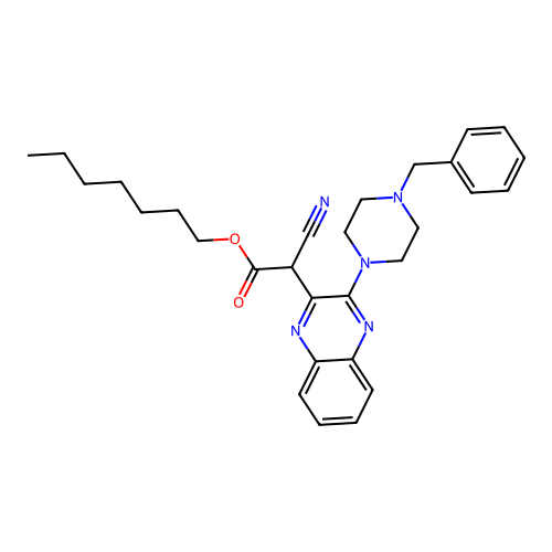 Heptyl [3-(4-benzylpiperazin-1-yl)quinoxalin-2-yl](cyano)acetate structure