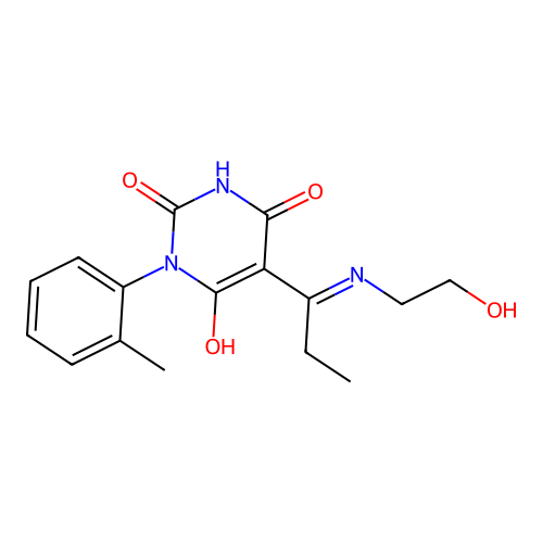 5-[1-(2-hydroxyethylamino)propylidene]-1-(2-methylphenyl)-1,3-diazinane-2,4,6-trione structure