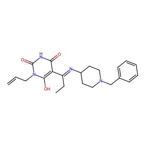 (E)-1-allyl-5-(1-((1-benzylpiperidin-4-yl)amino)propylidene)pyrimidine-2,4,6(1H,3H,5H)-trione structure