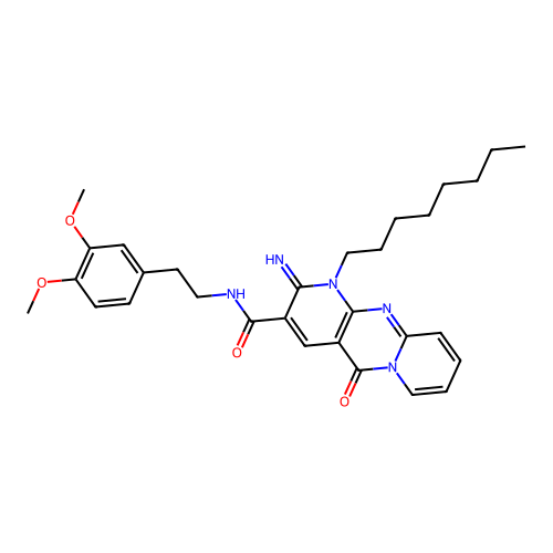 N-[2-(3,4-dimethoxyphenyl)ethyl]-2-imino-1-octyl-5-oxo-1,5-dihydro-2H-dipyrido[1,2-a:2',3'-d]pyrimidine-3-carboxamide structure