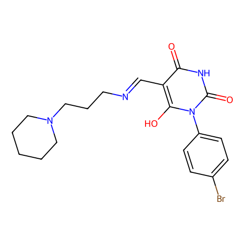 1-(4-bromophenyl)-5-[(3-piperidin-1-ylpropylamino)methylidene]-1,3-diazinane-2,4,6-trione structure