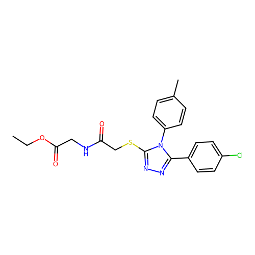 ethyl 2-{2-[5-(4-chlorophenyl)-4-(4-methylphenyl)-1,2,4-triazol-3-ylthio]acety lamino}acetate structure