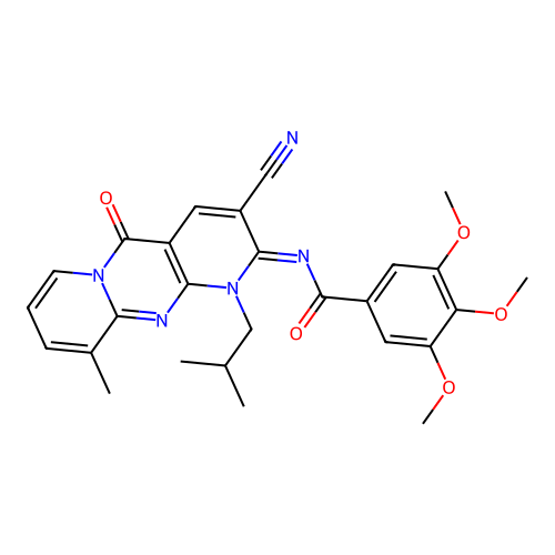 (E)-N-(3-cyano-1-isobutyl-10-methyl-5-oxo-1H-dipyrido[1,2-a:2',3'-d]pyrimidin-2(5H)-ylidene)-3,4,5-trimethoxybenzamide structure